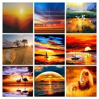 gatyztory sunset view frameless paint by numbers diy oil painting by numbers on canvas scenery 60x75cm number painting decor