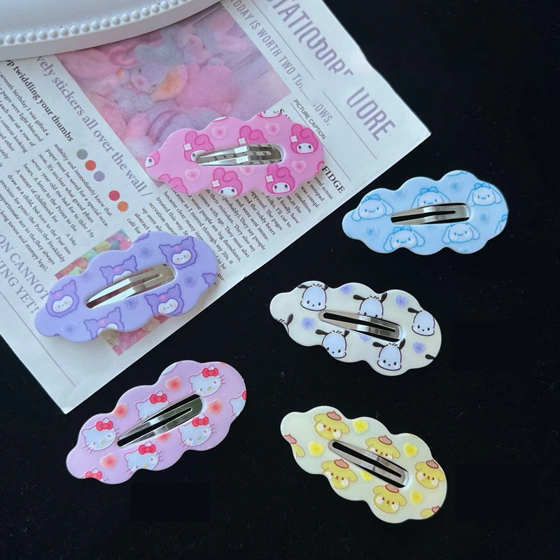 

5Pcs Sanrioed Hairclips Pochacco Kawaii Cartoon Anime Cute Cinnamoroll Kuromi Bangs Side BB Hairpins Clouds Hair Accessories
