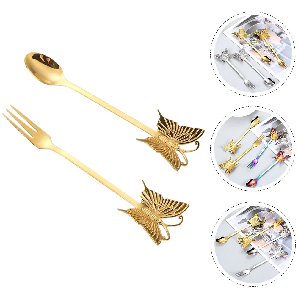 

Mini Scoops Stainless Steel Spoon Fork Metal Eating Cutlery Set Cake 14x1.2CM Golden Salad Dessert Spoons