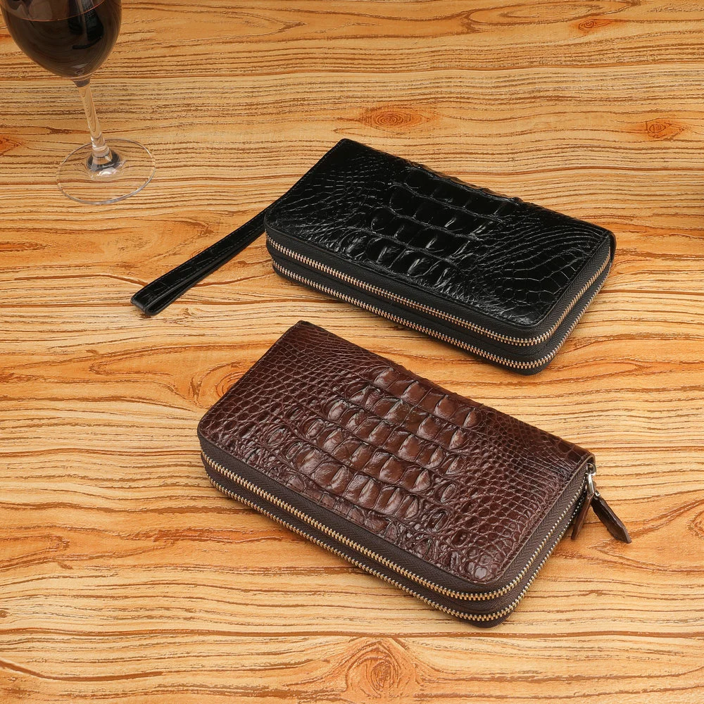 Men's Luxury Wallet Double Zipper Genuine Leather Long Section Card Purse High Quality Clip Bag Trend Clutch Bag Fashion Handbag