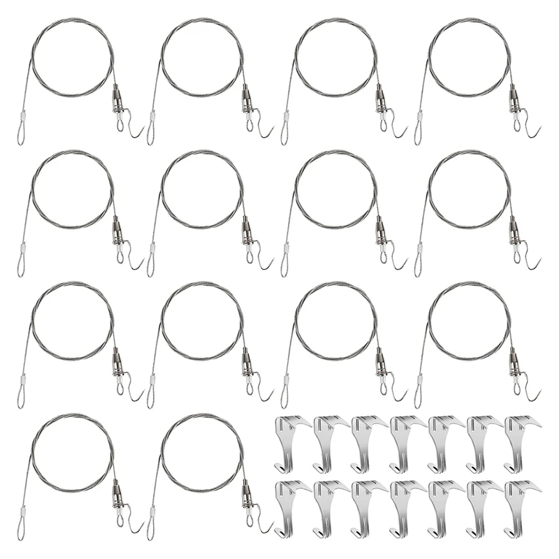 

Sturdy Adjustable Rail 88 Lb (40 Kg) Max Load Capacity Adjustable Wire Hooks Kit 3Ft Length Cable With Loop