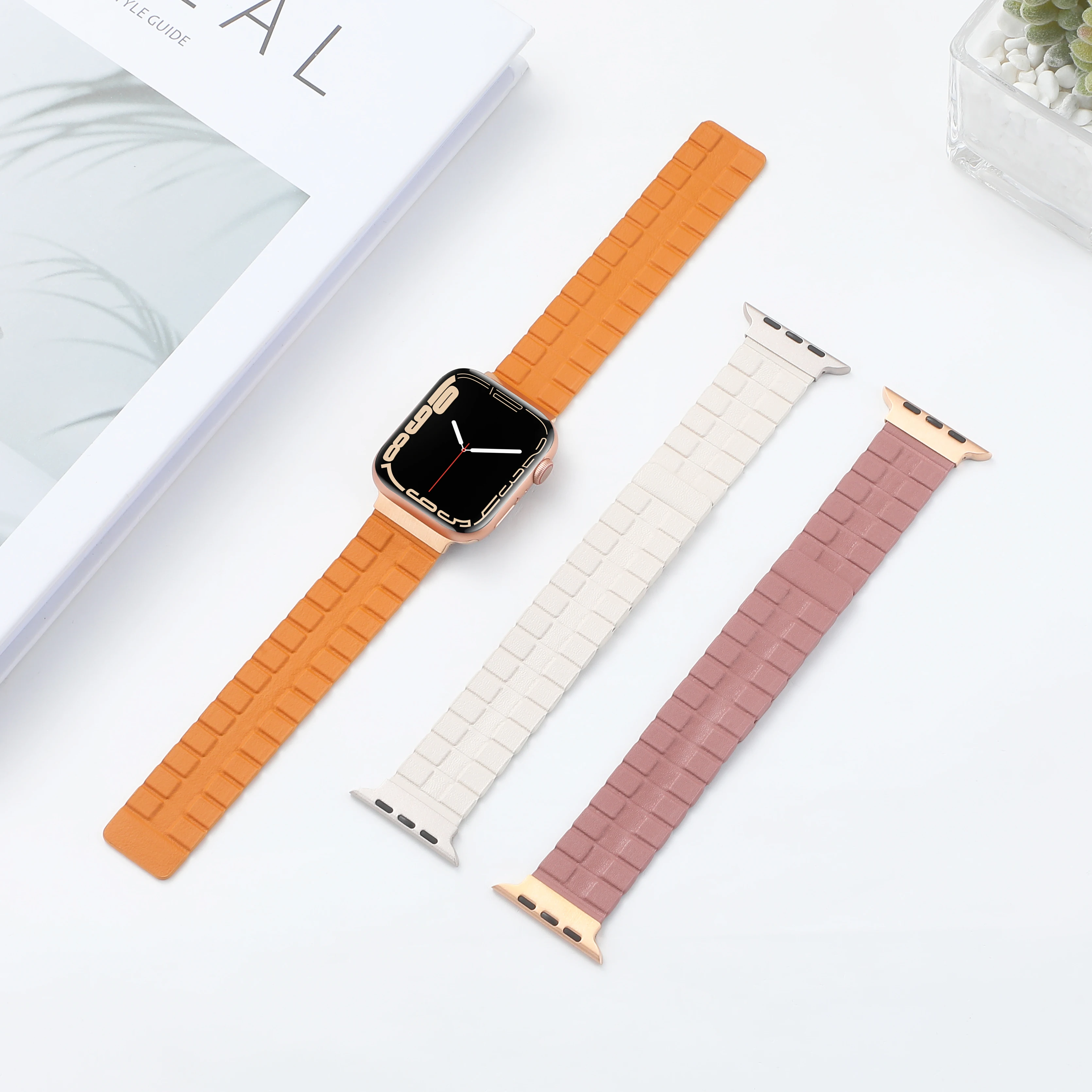 Leather strap for apple watch band 44mm 45mm 49mm 40 41mm 42mm 38mm Magnetic absorption bracelet iWatch series 7 6 se 8 5 ultra