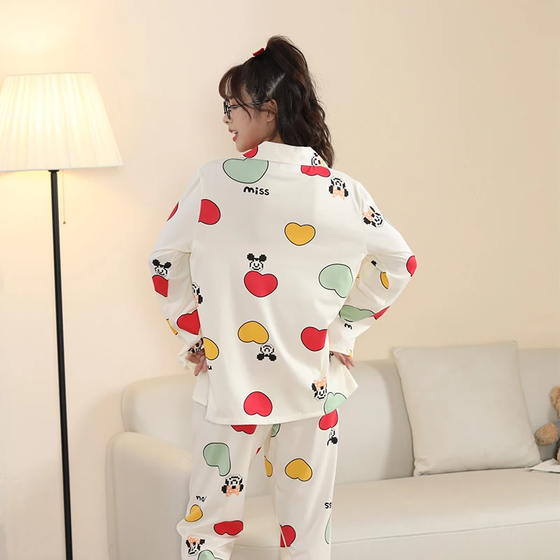 Disney Minnie Mouse Pajama Set for Women Winter Pijamas Feminino Warm Sleepwear White PJ 2022 Fashion Cute Kawaii Pyjama Femme