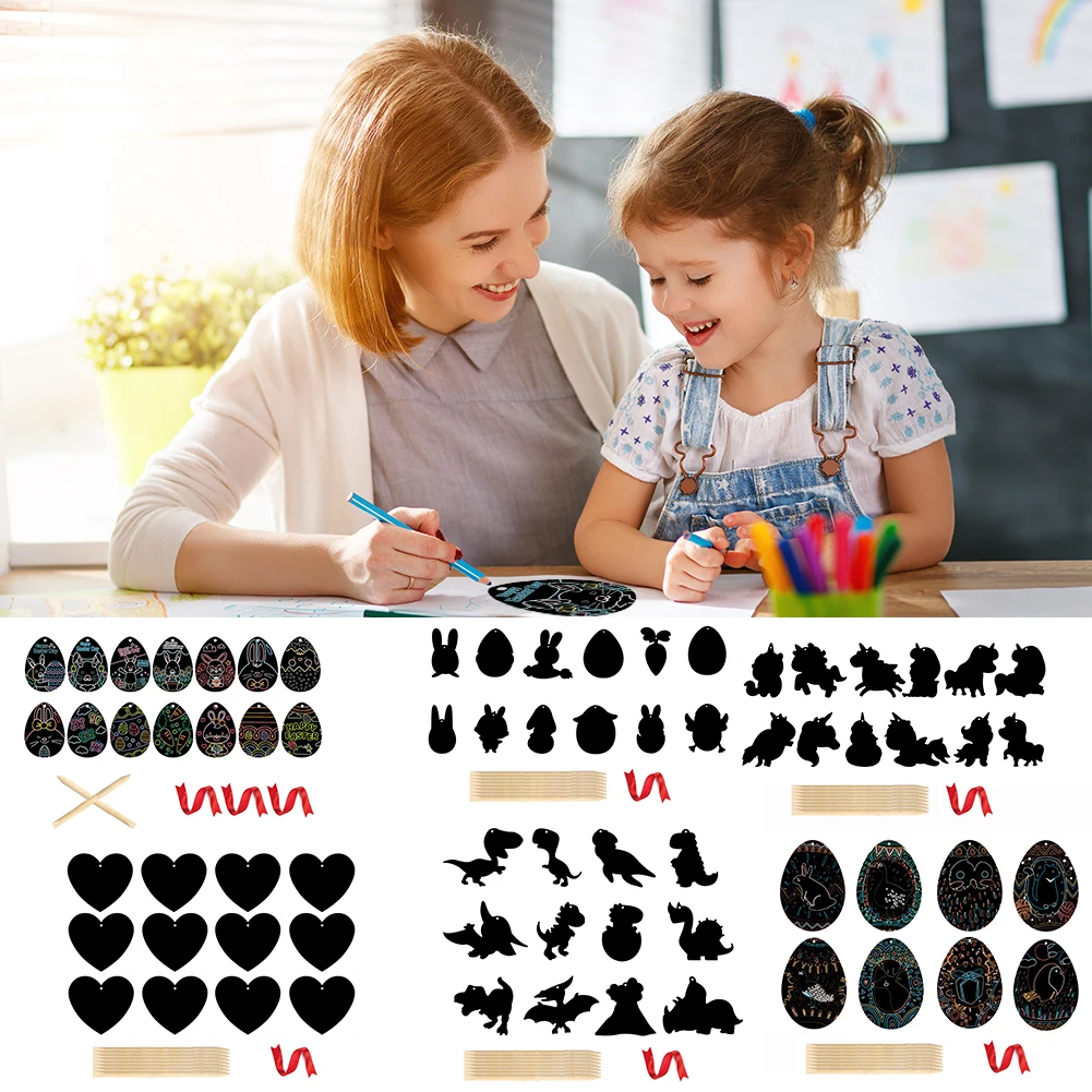 

Kids Scratch Paintings Creative Easter Egg Art Drawings Paper Card Set DIY Toys Gift Birthday Party Christmas Party Supplies