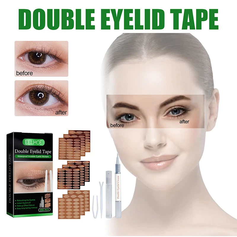 

396 Pairs Eyelid Tape Sticker Invisible Double Fold Eyelid Lace Paste Clear Beige Stripe Self-adhesive Natural Eye Tape Makeup