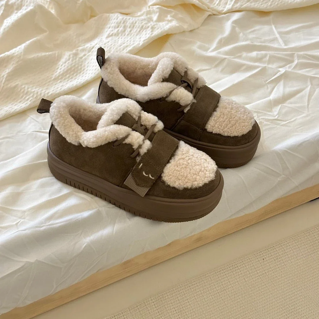 23 новые весенне-летние плюшевые ботинки на толстой подошве женские зимние