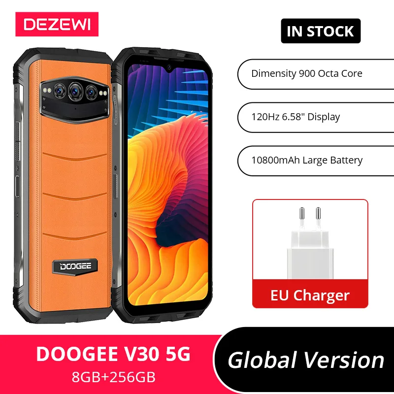 Смартфон Global Verison DOOGEE V30 5G с двумя динамиками 900 дюйма 66 Вт быстрая зарядка