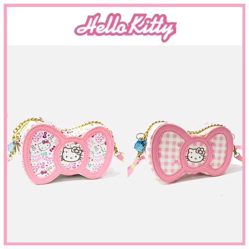 

Kawaii Cartoon Bow Inclined Shoulder Bag Anime Sanrioed Kittly Cat Cute Printing Children Handbag Storage Bag Girl Birthday Gift