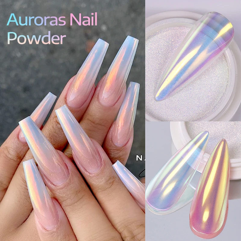 

NICOLE DIARY White Chrome Nail Fairy Powder Glitter Aurora Mirror Pigment Aurora Mirror Nail Art Dust Manicure Nail Decorations