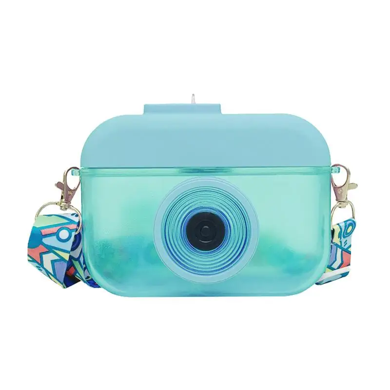 400ml Creativity Fashion Cute Student Portable Camera-shaped Crossbody Plastic Water Bottle With Adjustable Shoulder Strap Cup