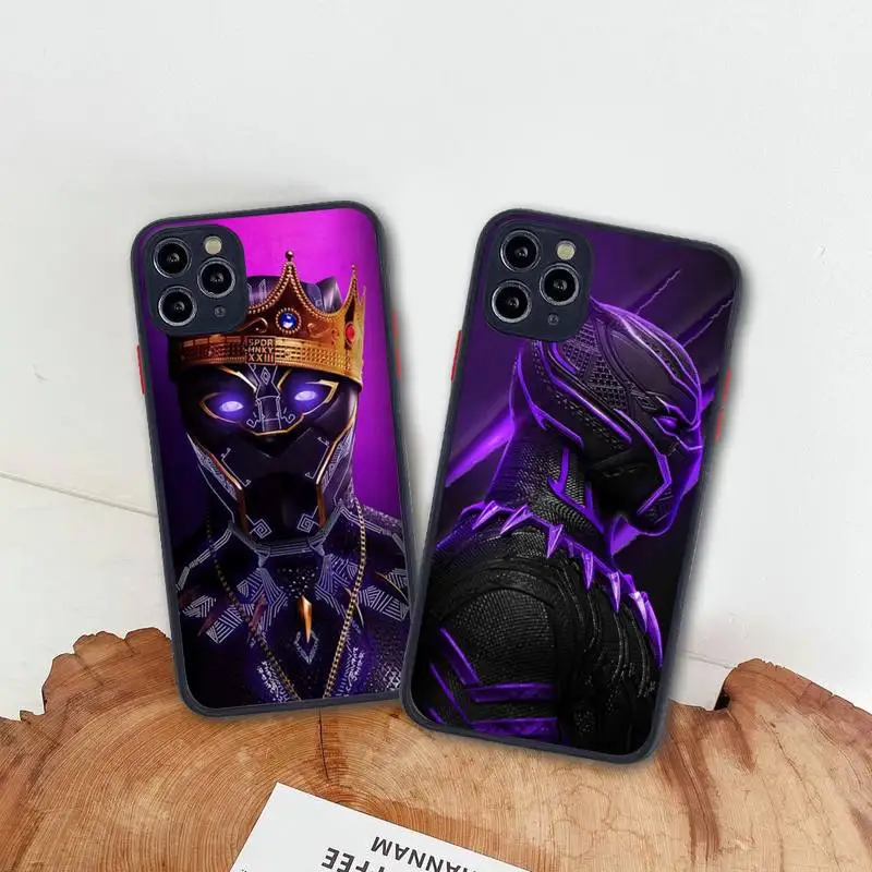 

SNM Marvel Heroes Black Panther Phone Case For iphone 13 12 11 Pro Max Mini XS 8 7 Plus X SE 2020 XR Matte Transparent Cover