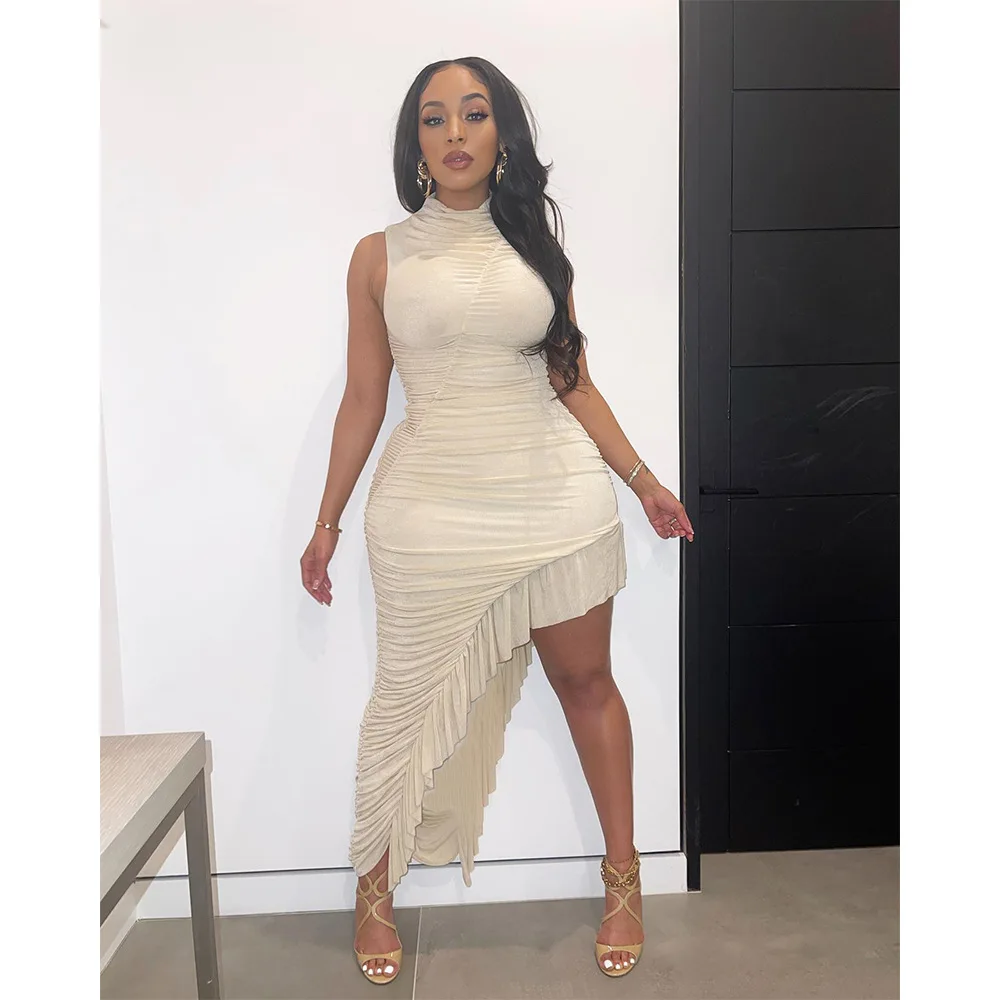 

Chocomist Dresses Fashion Sexy Solid Skinny Asymmetrical Women Midi Dress