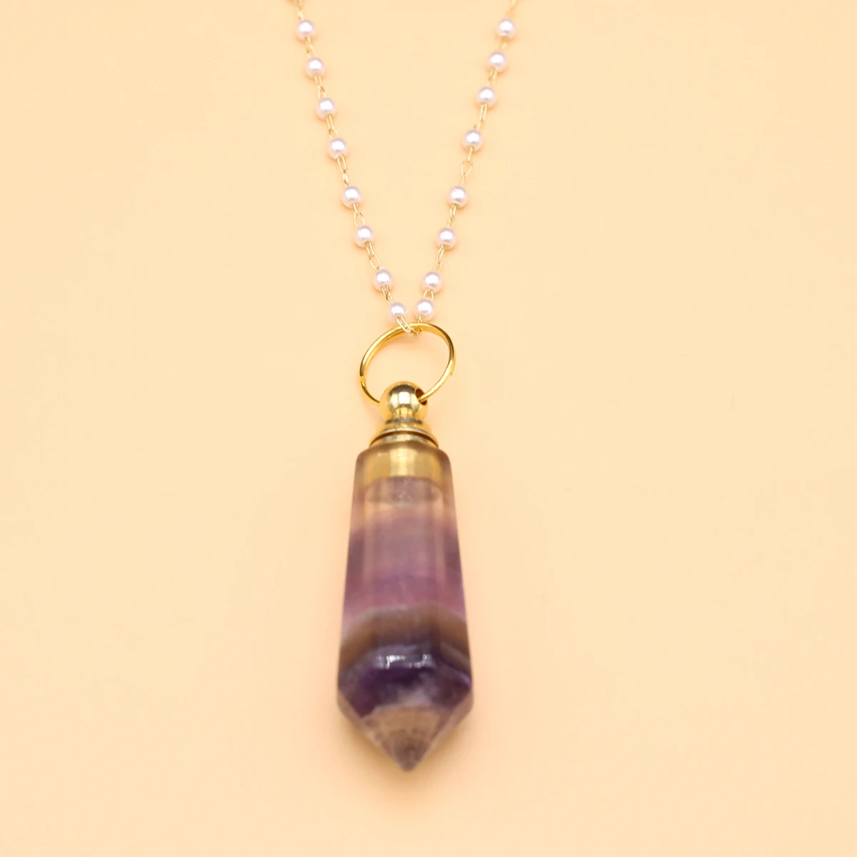 

Natural Stone Mini Perfume Bottle Necklace Gold Color Pearl Bead High Quality Essential oil Diffuser for Women Jewelry Gifts