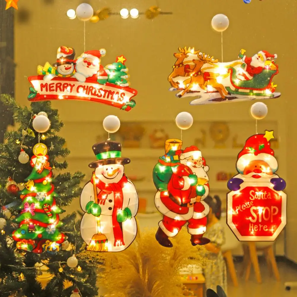 

Led Hanging Lights With Suction Cup Snowman Santa-claus Shape Lamp For Christmas Party Showcase Window Decor