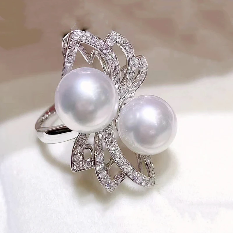 

MeiBaPJ Luxurious 8-8.5mm Natural Round Freshwater Pearl Fashion Bow Ring 925 Sterling Silver Fine Wedding Jewelry for Women