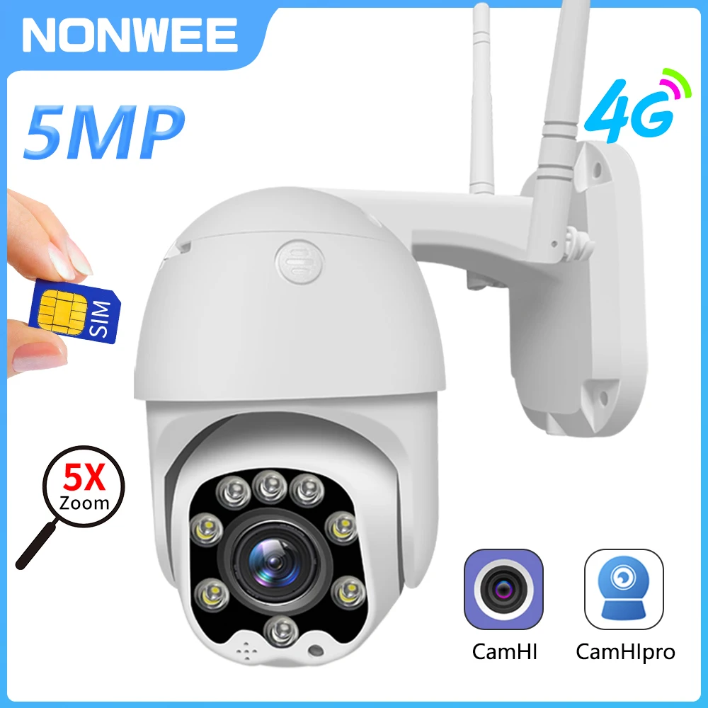5MP IP Camera 3G 4G SIM GSM Video Surveillance Speed Dome Outdoor Security Protection CCTV PTZ 1080P Two Way Audio ONVIF CamHi
