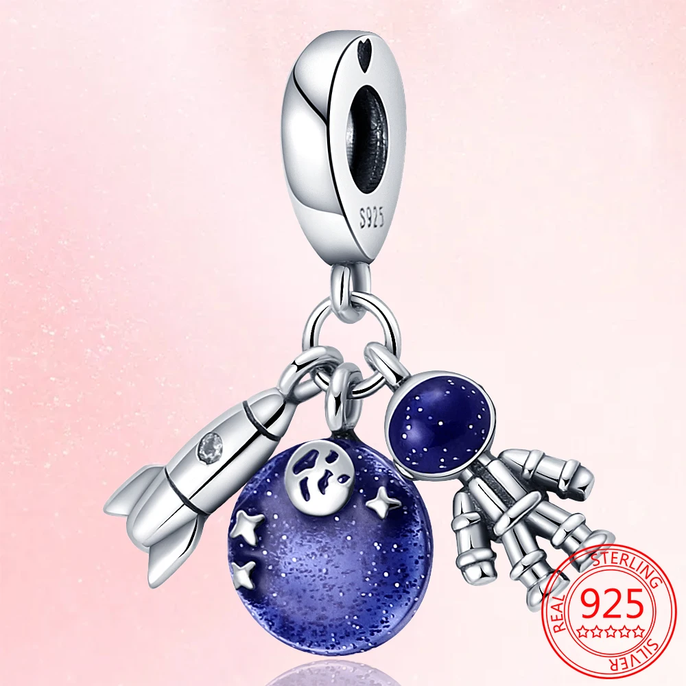 Подвеска ракета с голубым космосом астронавт подвеска серебряный шарм для