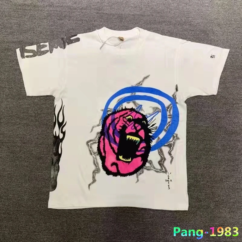 

Classic Tee Men Women Cotton T-shirt Beast Graffiti Short Sleeve Hip-Hop Style Lightning Print T Shirt