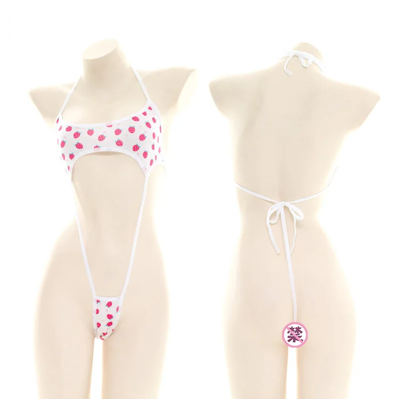 Японские Женские сексуальные цельные бикини с клубничным принтом женское нижнее