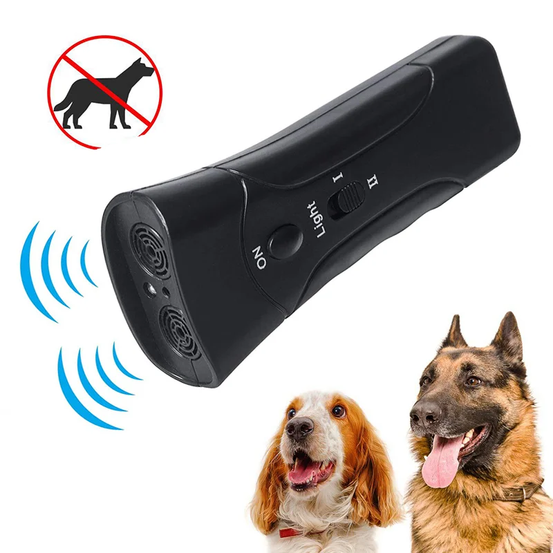 

Dog Repeller Anti Barking Stop Bark Training Device Outdoor LED Ultrasonic Dog Training Repellents with Flash Light 3 in 1