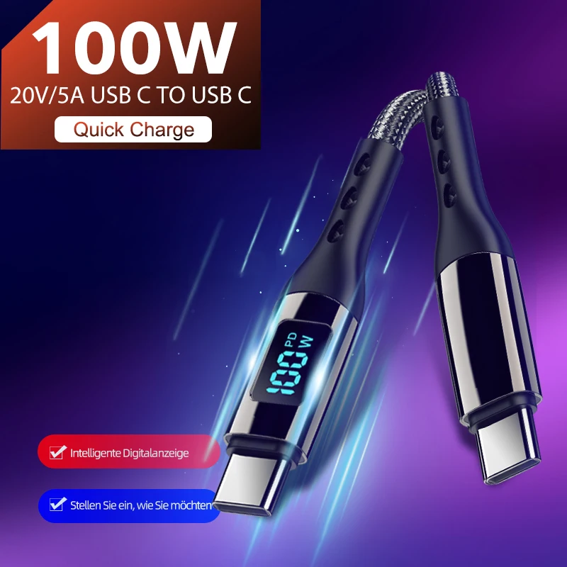 

Type C to Type C Cable 100W PD Fast Charging Charger USB C to USB C 65W Display Cable For Xiaomi POCO f3 Realme Macbook iPad