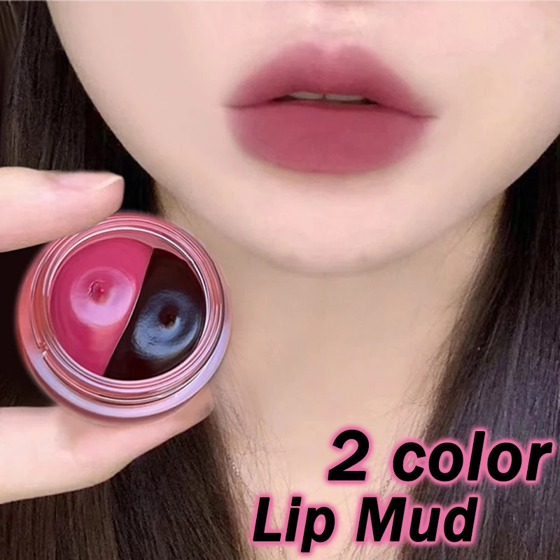 

2023 New Double Color Matte Lip Mud Velvet Rose Bean Paste Color 2 In 1 Lipstick Long-lasting Easy To Color Lip Makeup Cosmetic