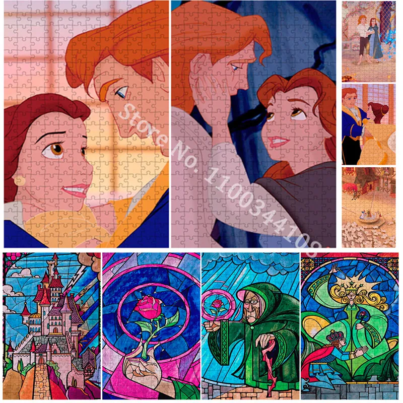 

Disney Beauty and The Beast 300/500/1000 Pieces Puzzle Prince Adam Princess Belle Jigsaw Paper Puzzles Toys Diy Gifts