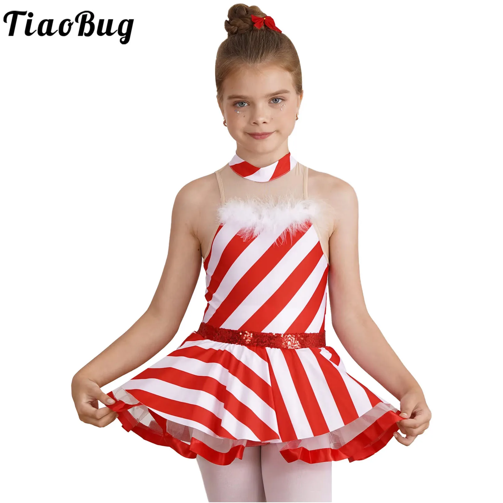 Детское рождественское балетное танцевальное платье для девочек полосатая