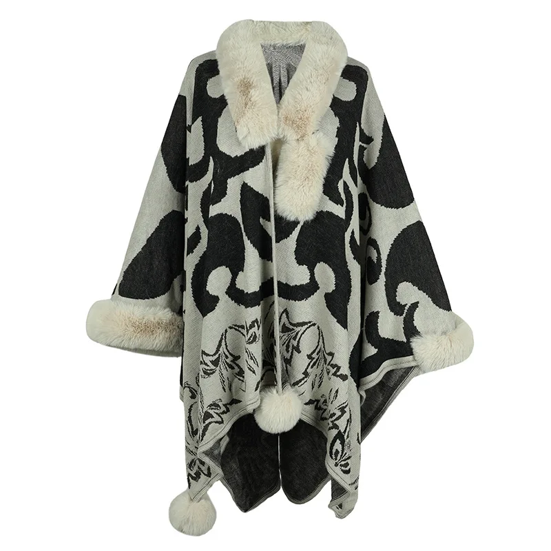 Women's Cloak 2023 Autumn And Winter New Collision Hair Collar Thickened Warm Europe And The United States Large Shawl
