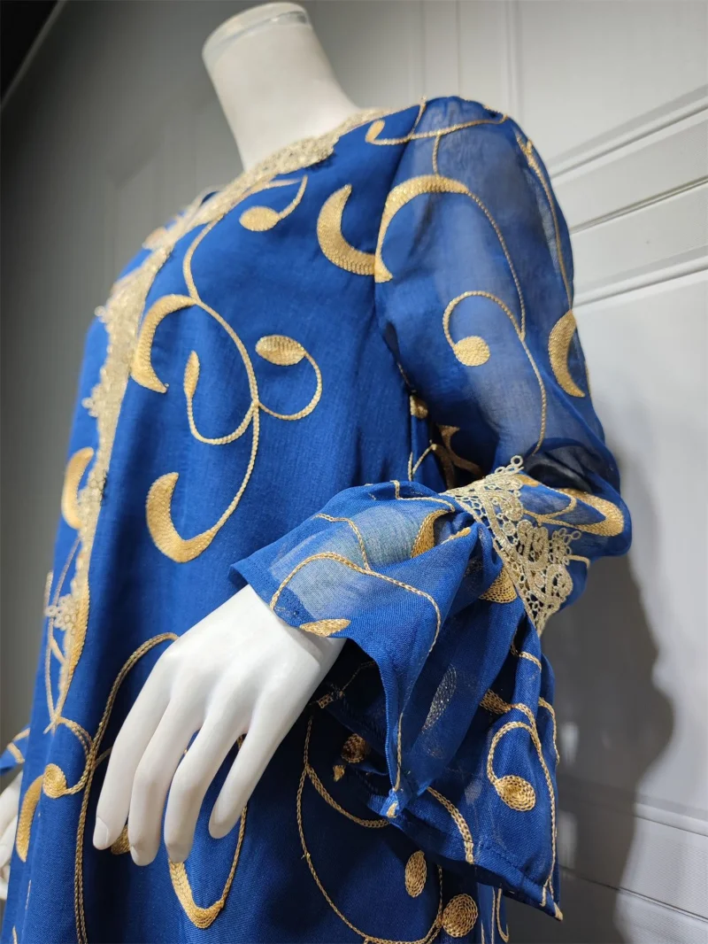 Ramadan Muslim Dress For Women Mesh Floral Embroidery Guipure Lace Flare Sleeves Modest Fashion Dubai Long Evening