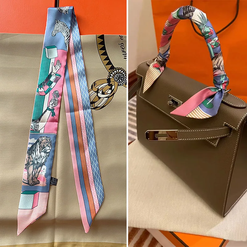 

Luxury Brand Small Silk Scarf Women Fashion Print Hair Band Tie Wrap Bag Handle Ribbon 2022 New Headband Headscarf Scarves