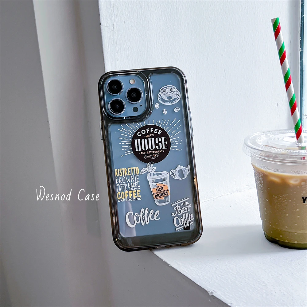 

Fashion Coffee Lable Iphone 12 Pro Max 13 11 X Xs Xr 7 8 Plus Case For Grils Women Stylish Cartoon Soft Sillicone Cover Clear