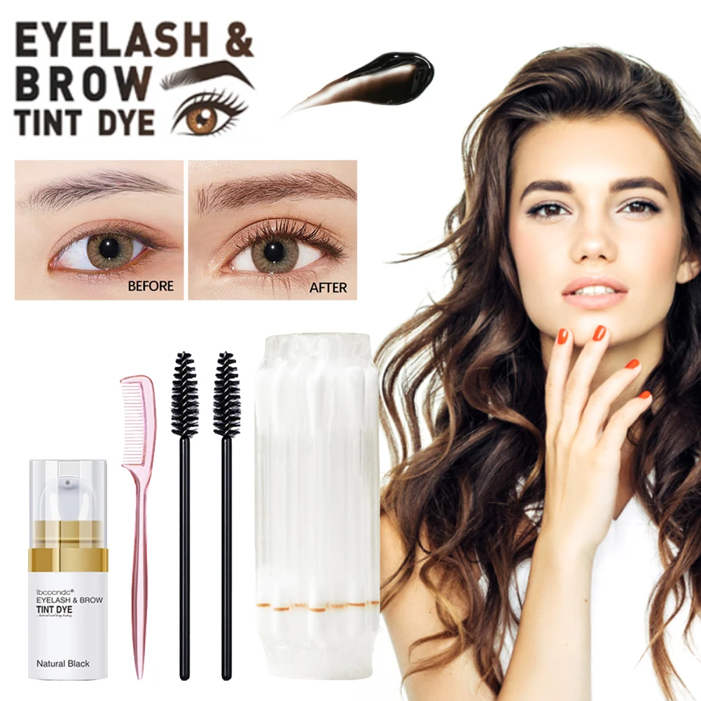 

2 Color Eyebrow Gel Tinting Kits Semi-Permanent Eyebrow Eyelash Tint Dye Black Chestnut Brown Color Kit with Comb Brush Swabs