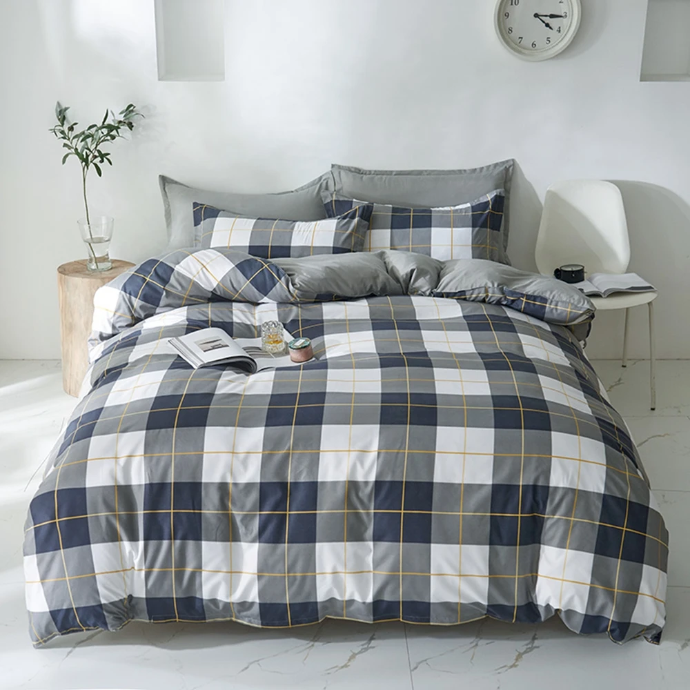 

Evich Polyester Classic Grey White Black Lattice 3Pcs Bedding Sets Twin Queen Size Bedsheet Quilt Cover Pillowcase Four Season