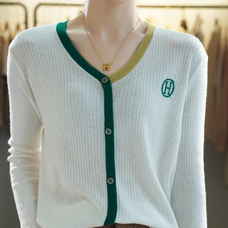 

Autumn Winter Women's Long Sleeve Cashmere Cardigan Sweater Women Knitted Black White Designer Sweaters V Neck New Fashion