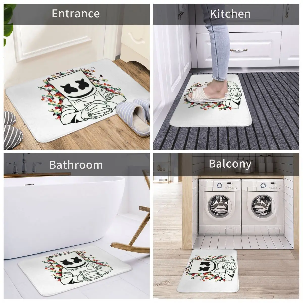 

Marshmello Bath Door Mat Horror Jack Skellington Rug Carpet Decor Entrance Living Room Home Kitchen Bathroom Non-slip Equipment