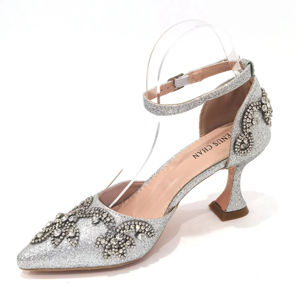 CINESSD  Fresh Beautiful Silver Women's Shoes Totem-style Arrangement Of Rhinestone Design Party Ladies Shoes And Handbags