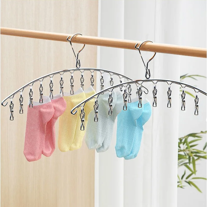 

Stainless Steel Windproof Clothes Drying Hanger Clothing Rack 20 Clips Sock Laundry Airer Hanger Underwear Socks Holder