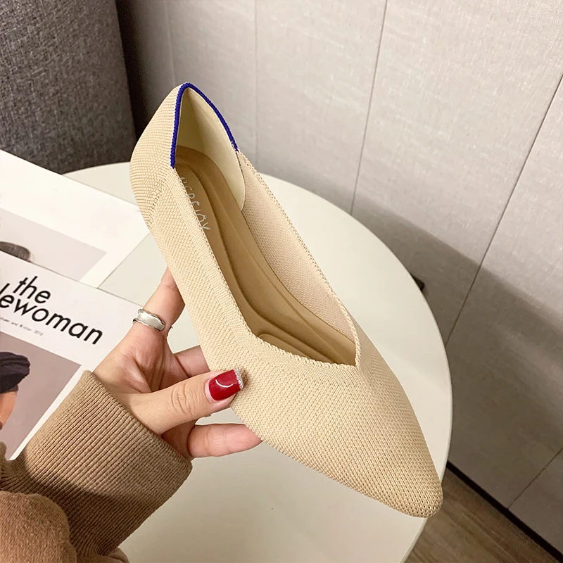 2022Stretch Colorblock Knit Comfortable Pointed Toe Ballet Flats Women's Slip-On Maternity Loafers Shores Moccasin Women's Shoes