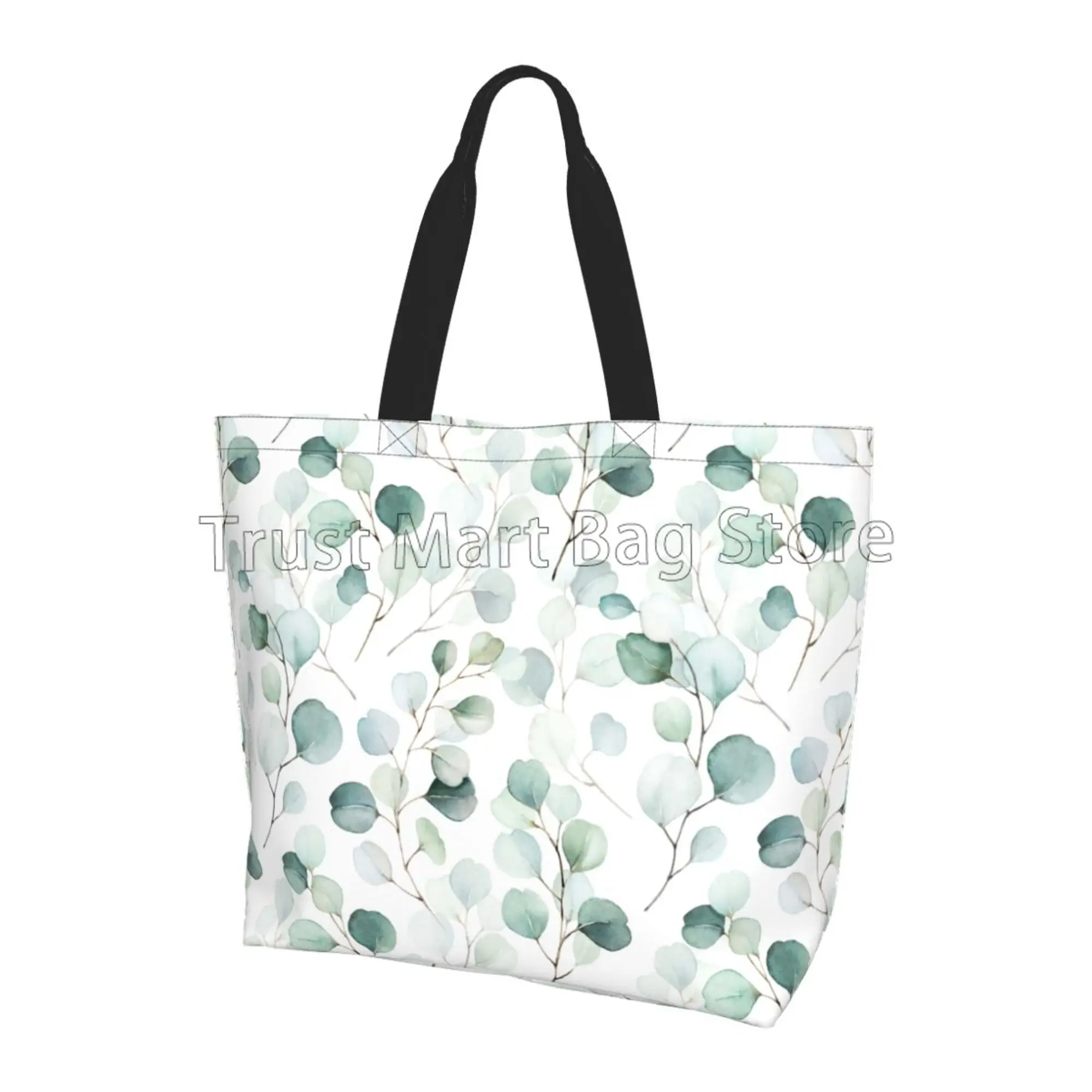 

Sage Canvas Tote Bag Green Leaf Shopping Bags Women Large Capacity Shoulder Bag Handbag Beach Bag Reusable Grocery Bags