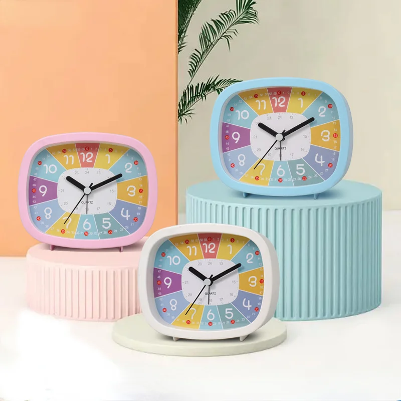 

Creative Colorful Desktop Clock Students Get Up Bedside Quartz Small Alarm Clocks Korean Cartoon Silent Countertop Watchs