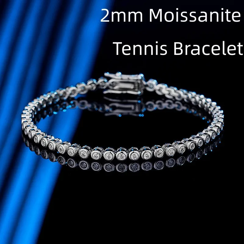

Lennik 2MM Moissanite Tennis Bracelet Diamond Test Past Charm S925 Sterling Silver Jewelry Birthday Gift