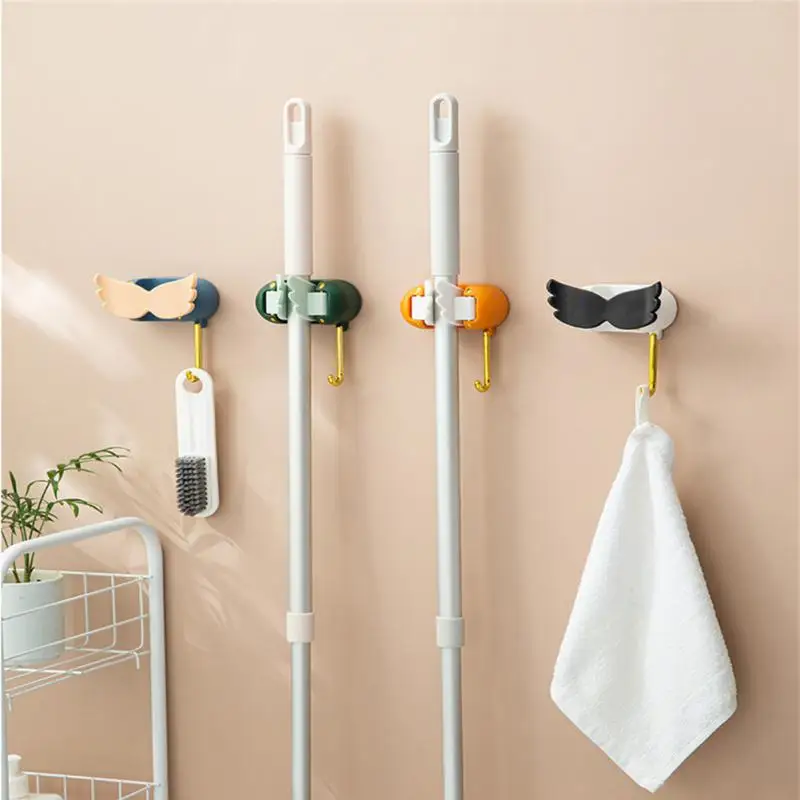 

Multi-Purpose Mop Organizer Holder Saving Space Waterproof Pipe Traceless Hooks Drill-free For Bathroom Hooks Mop Rack Household