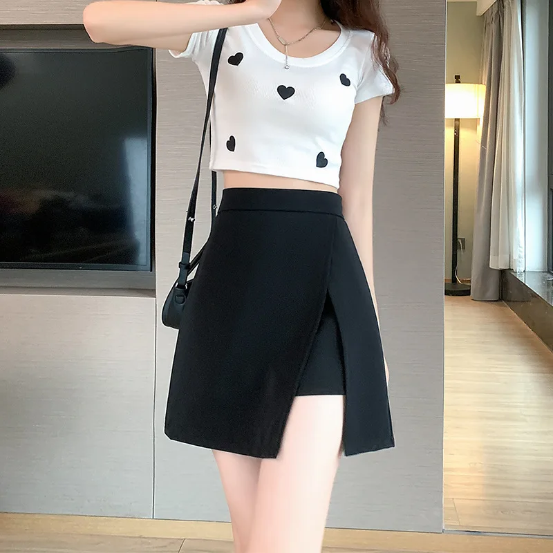Suit Split Shorts Skirt Black Mini High Waist Wide Leg Shorts Women's Office Ladies A-line Wide Leg Shorts Korean Oversize