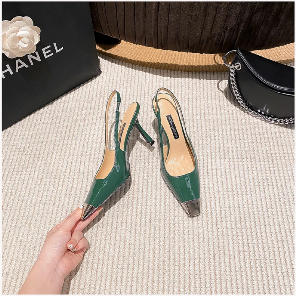 2023 Summer Fashion New Women's High Heel Shoes Back Hollow Women's Sandals Pointed One Button Thin Heel Pumps Sexy Party Shoes