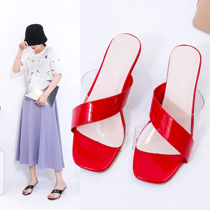 

Transparent Slippers Women Luxury Shoes Low Slides Pantofle Heeled Mules Big Size Jelly Flip Flops Designer Summer 2022 High