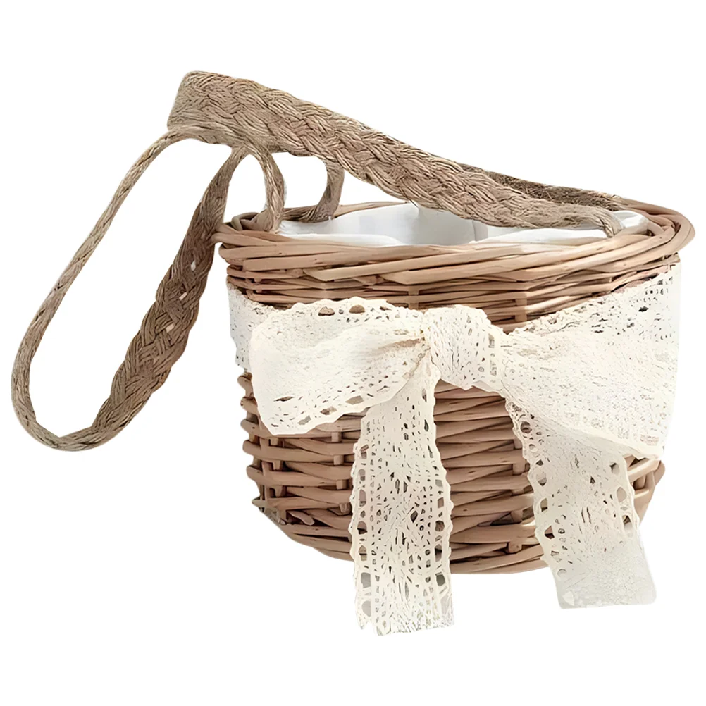 

Woven Basket Handles Flower Girl Baskets Weddings Rattan Gifts Rustic Fruits Party Favors Storage