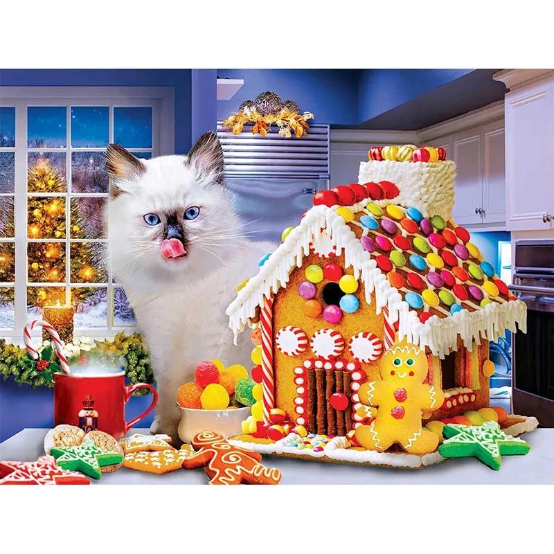 

5D DIY Diamond Painting Cat Cake House, Full Square Round Diamond Embroidery Animal Mosaic Rhinestone Art Home Wall Decoration