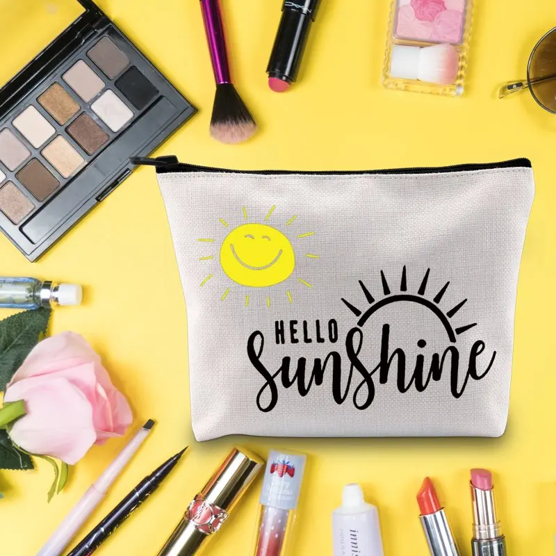 Loverly Cute Summer Sunshine Print Graphic Makeup Zipper Pouch Bag For Women Girls, Perfect Gift For Sunshine Cosmetic Lovers.