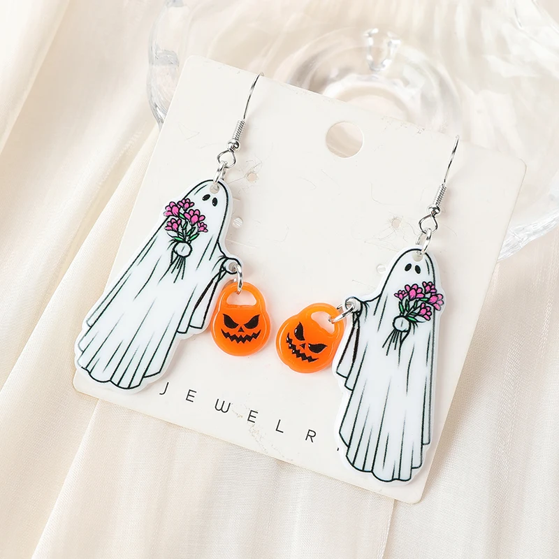 Висячие серьги на Хэллоуин 1 пара акриловые призраки и череп кошка с тыквой